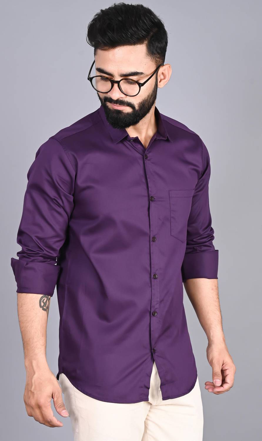 FUBAR Men Solid Formal Purple Shirt - Image 1