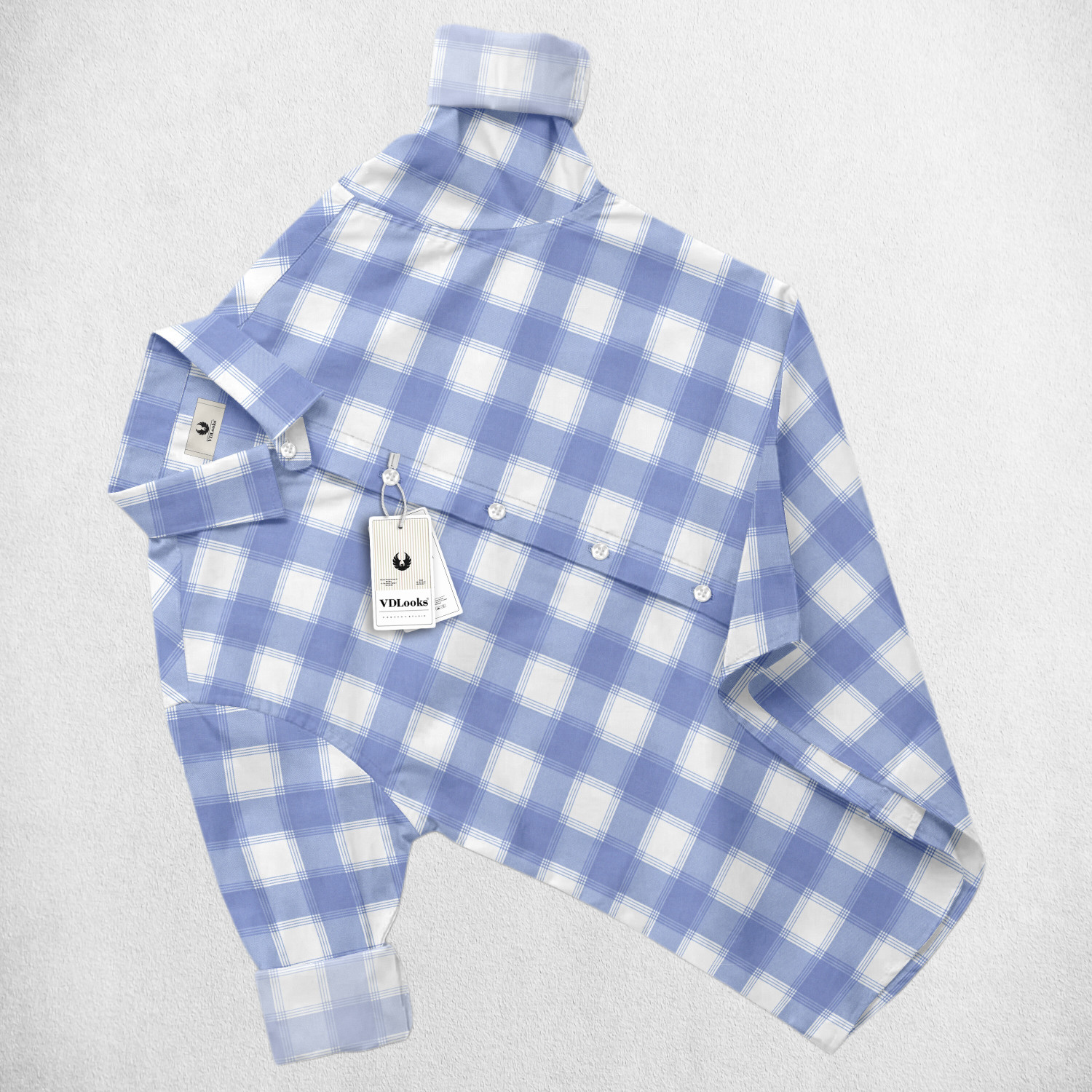 Image of Vdlooks Men Checkered Casual Light Blue Shirt