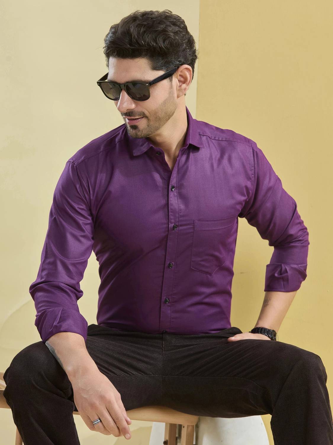 STONEBERG Men Slim Fit Solid Spread Collar Formal Shirt