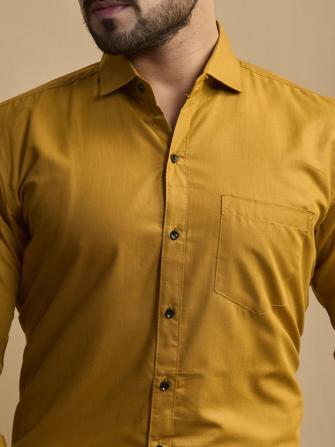 Image of STONEBERG Men Solid Formal Yellow Shirt