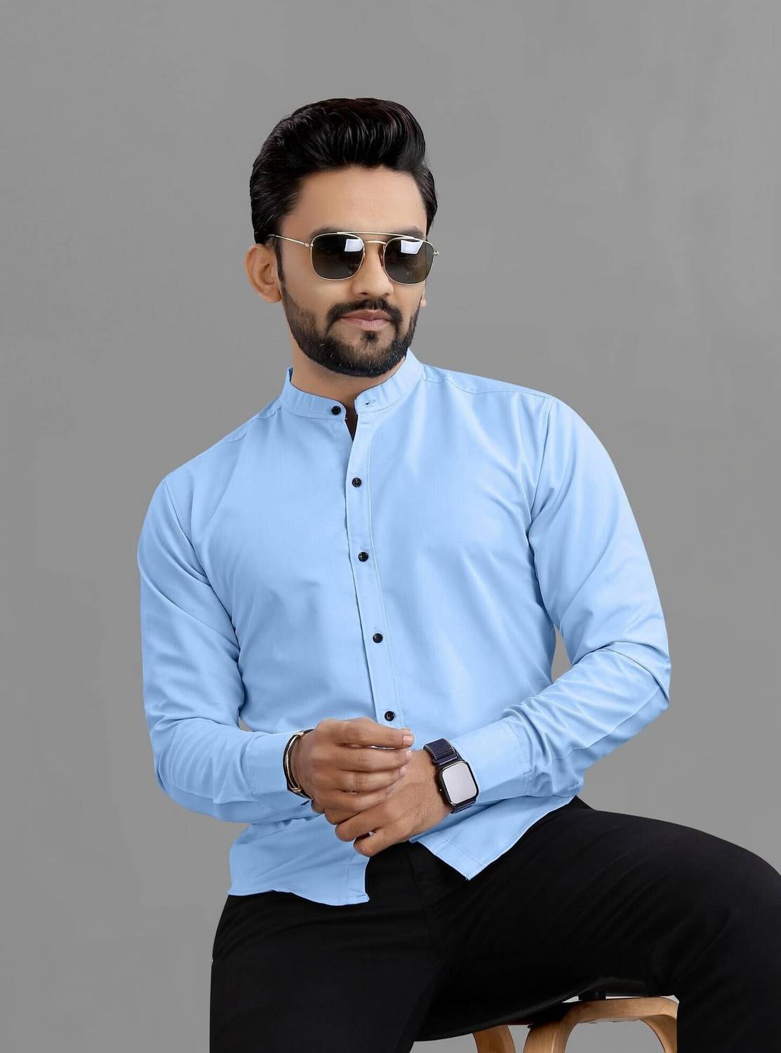 RAHUL Men Solid Casual Light Blue Shirt