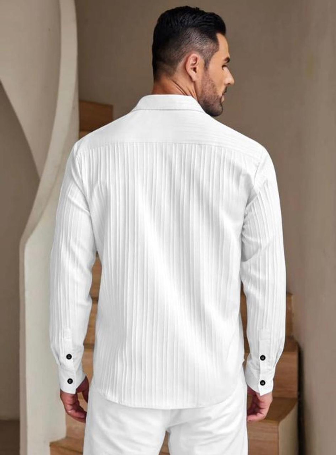 Image of VRLOOKS Men Self Design Casual White Shirt