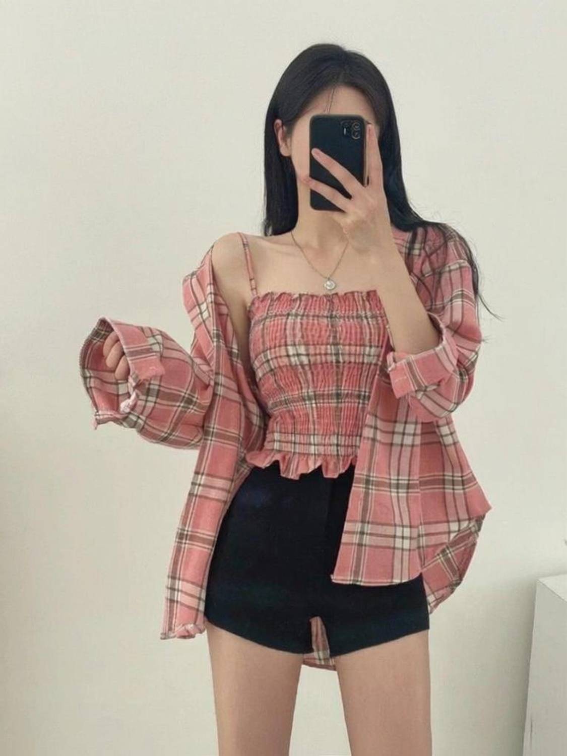 BNK Women Checkered Casual Pink Shirt