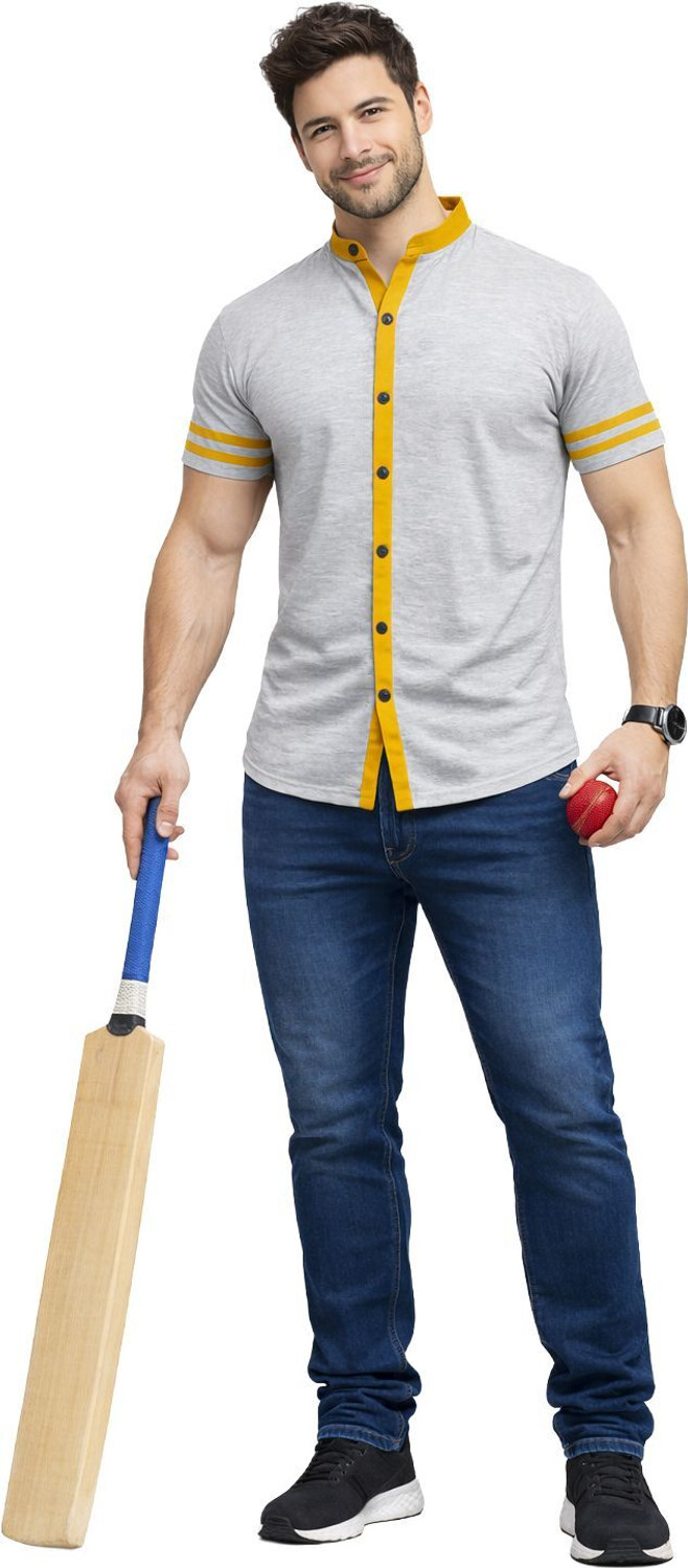 Image of Money Leaf Men Solid Casual Silver Shirt