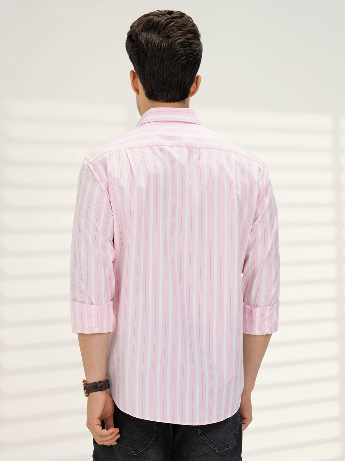 Image of RED TAPE Men Striped Casual Pink Shirt