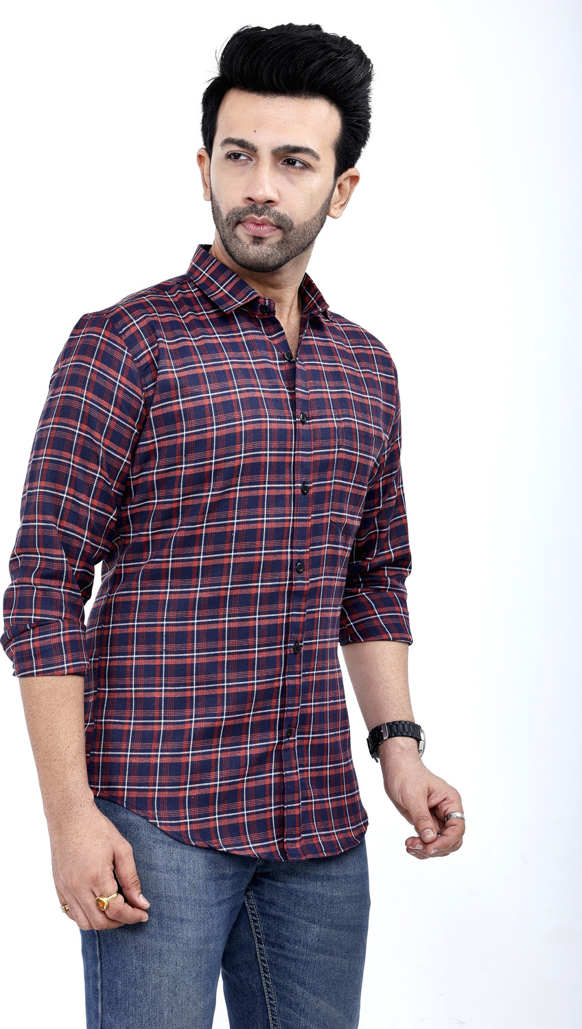 Image of FATTY MOUSE Men Checkered Casual Red Shirt