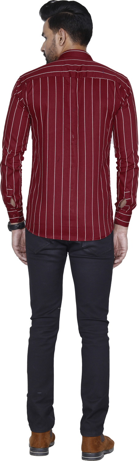 Image of Studio-9 Men Striped Casual Maroon Shirt