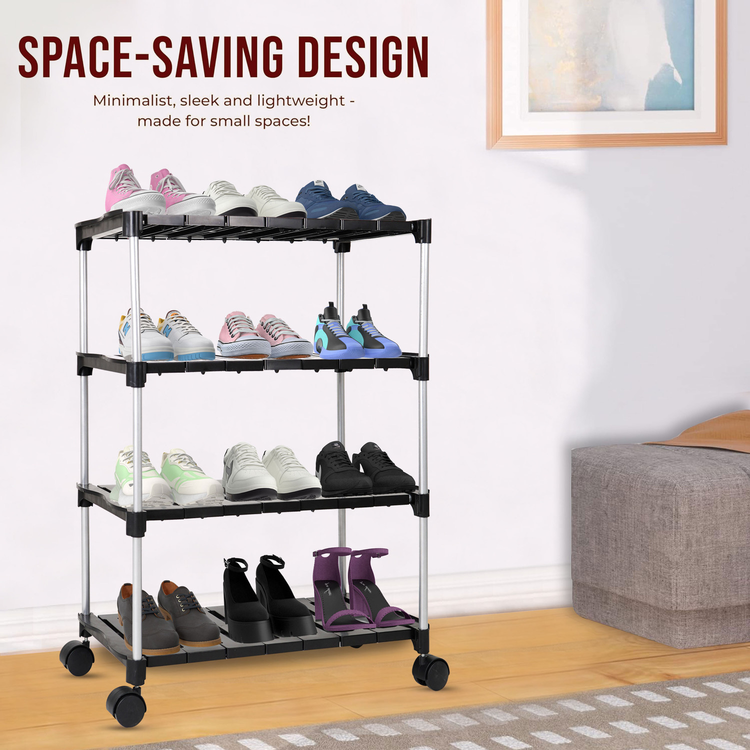 Image of LEOPAX 4 Tier Adjustable & Stackable Metal Iron Shoe Rack Organizer, Shoe Storage Shelf Metal Shoe Rack