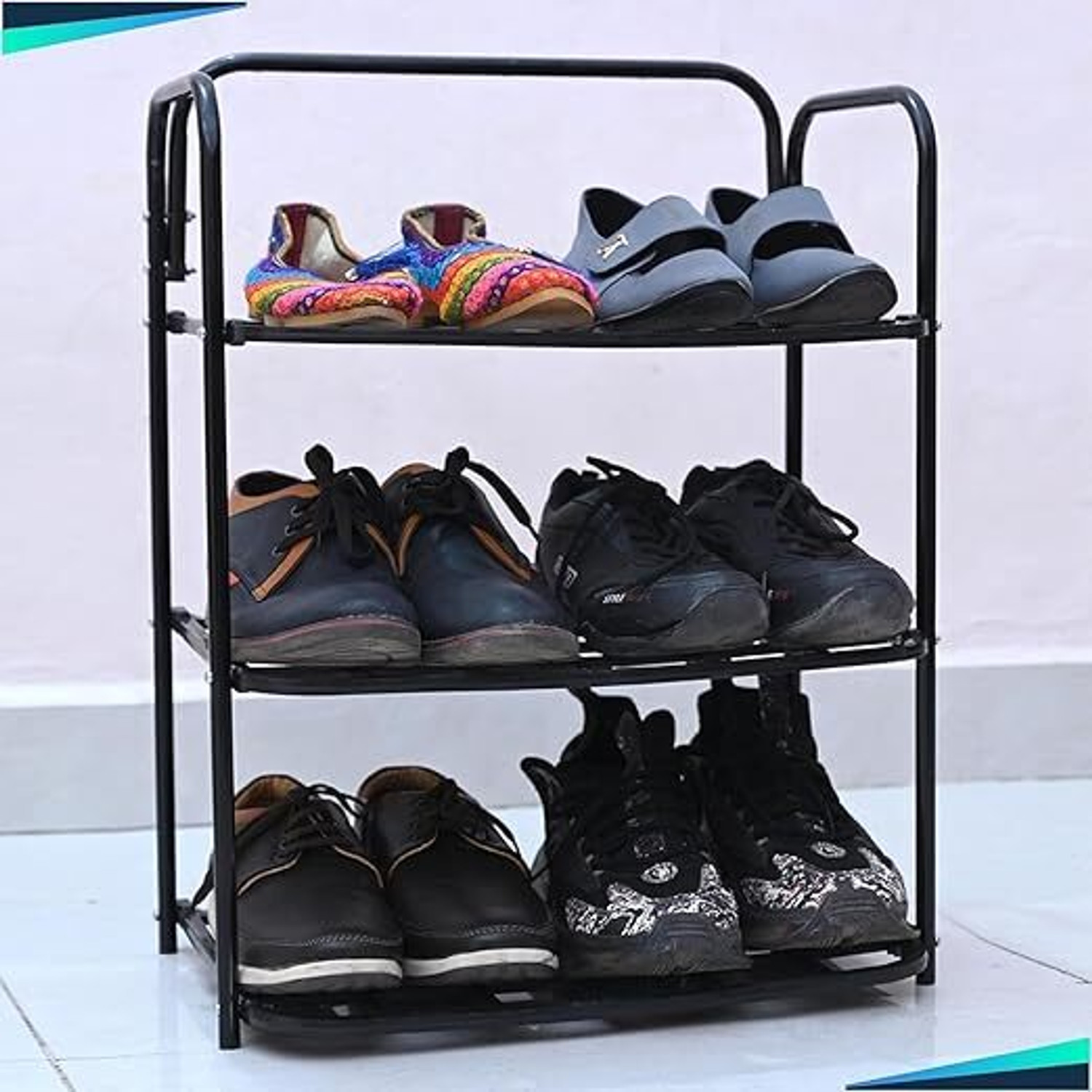 Image of VITALFORCE Can Kitchen Rack Metal with Plastic` Shoe Rack Iron