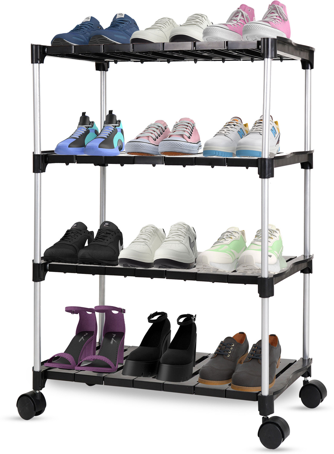 Image of LEOPAX 4 Tier Adjustable & Stackable Metal Iron Shoe Rack Organizer, Shoe Storage Shelf Metal Shoe Rack