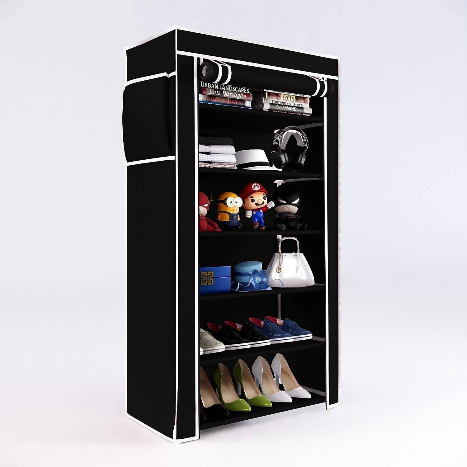 Image of QURACK SHOE RACK COVER BLACK 6 LAYER Metal Shoe Stand