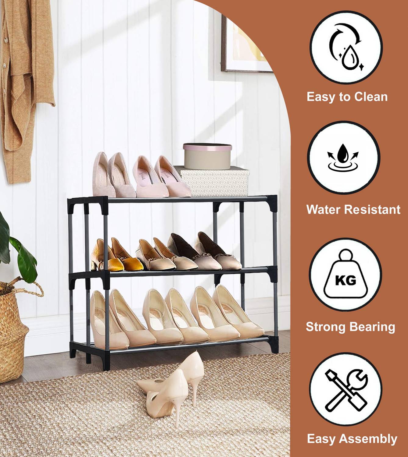 BHIMADA 3-Tier Metal Open Shoe Rack Metal Collapsible Shoe Stand