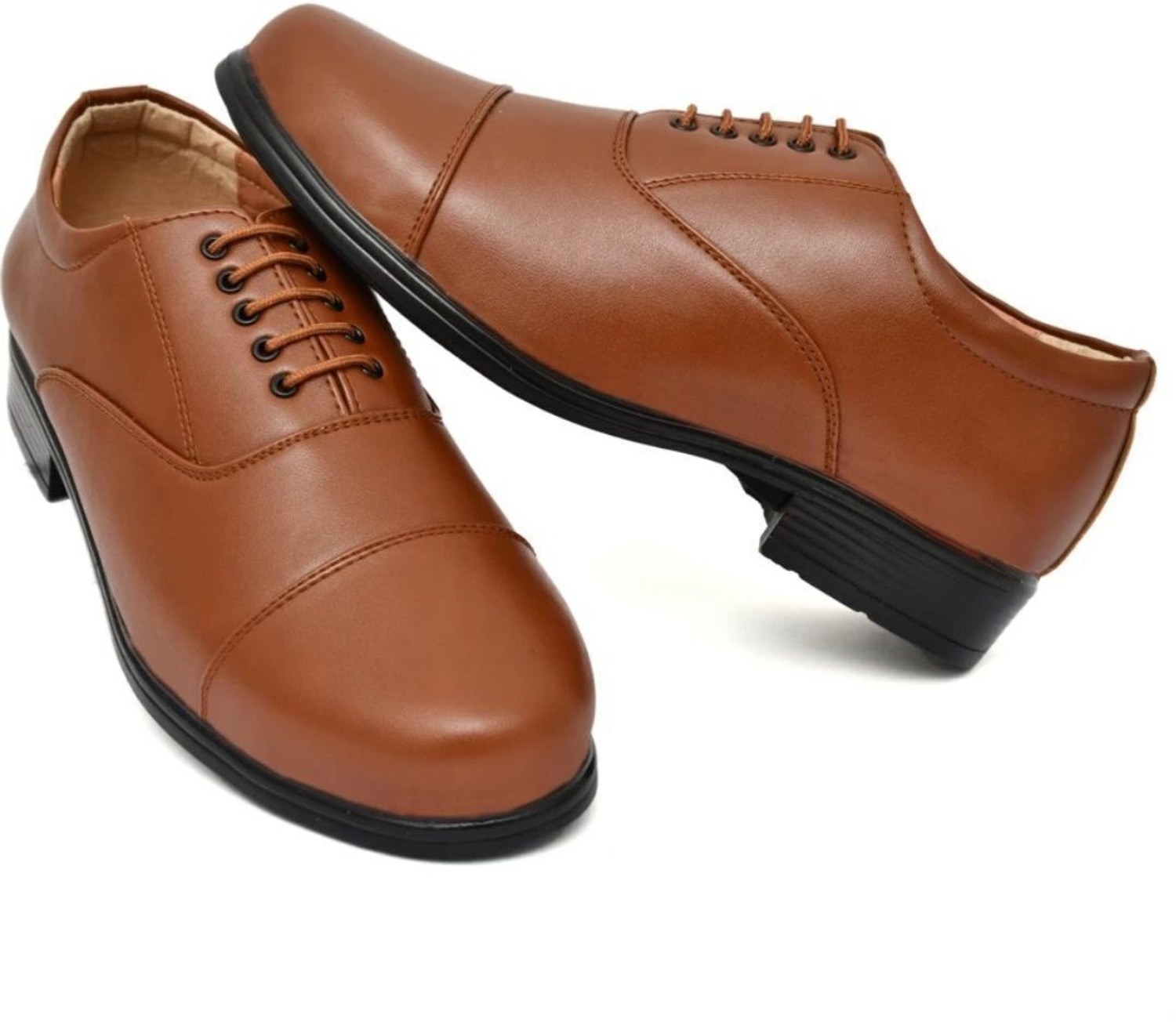 Image of KATENIA Lightweight Faux Leather and Oxford Police Shoes Oxford For Men (Tan, 9)
