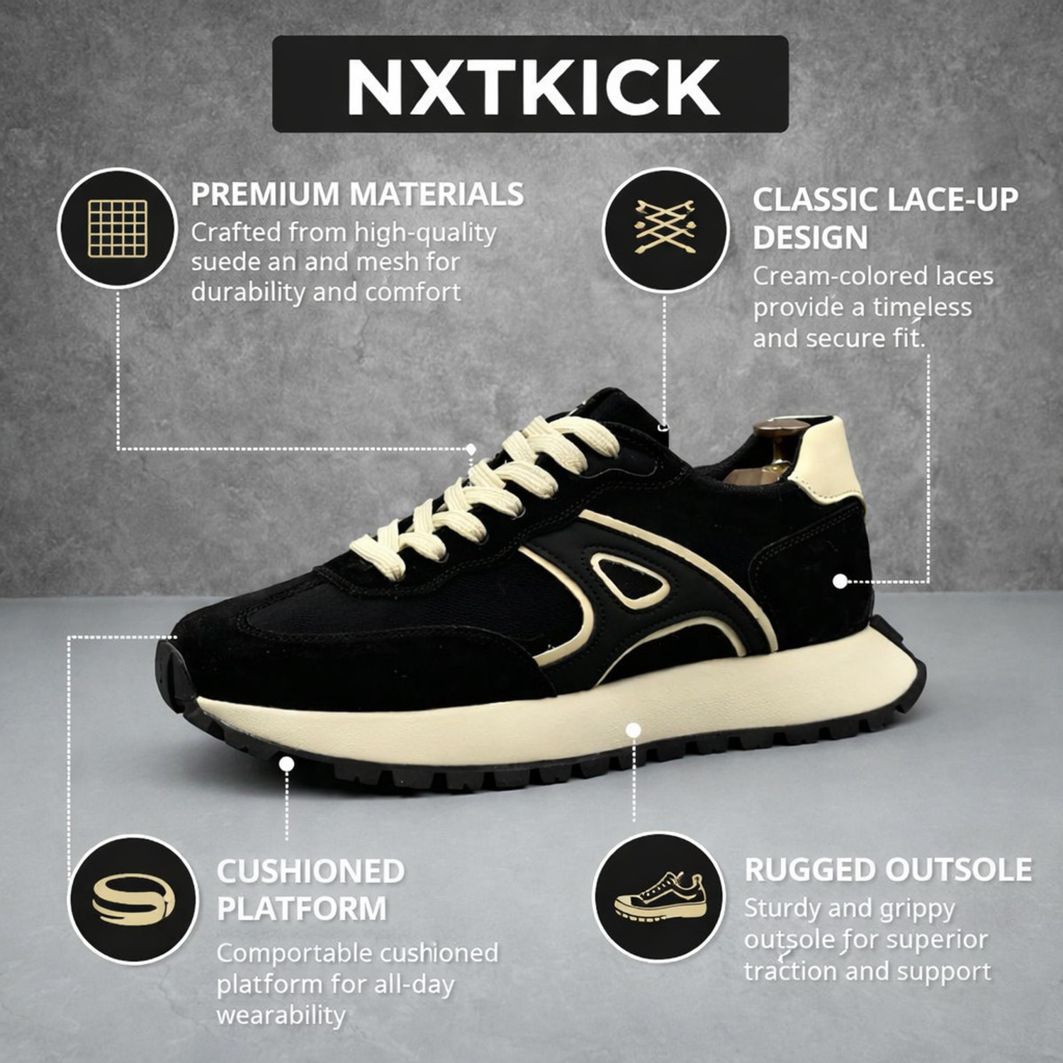 Image of NXTKICK Chunky & Fashionable Sneaker | Running Shoes with Rubber Outsole Sneakers For Men