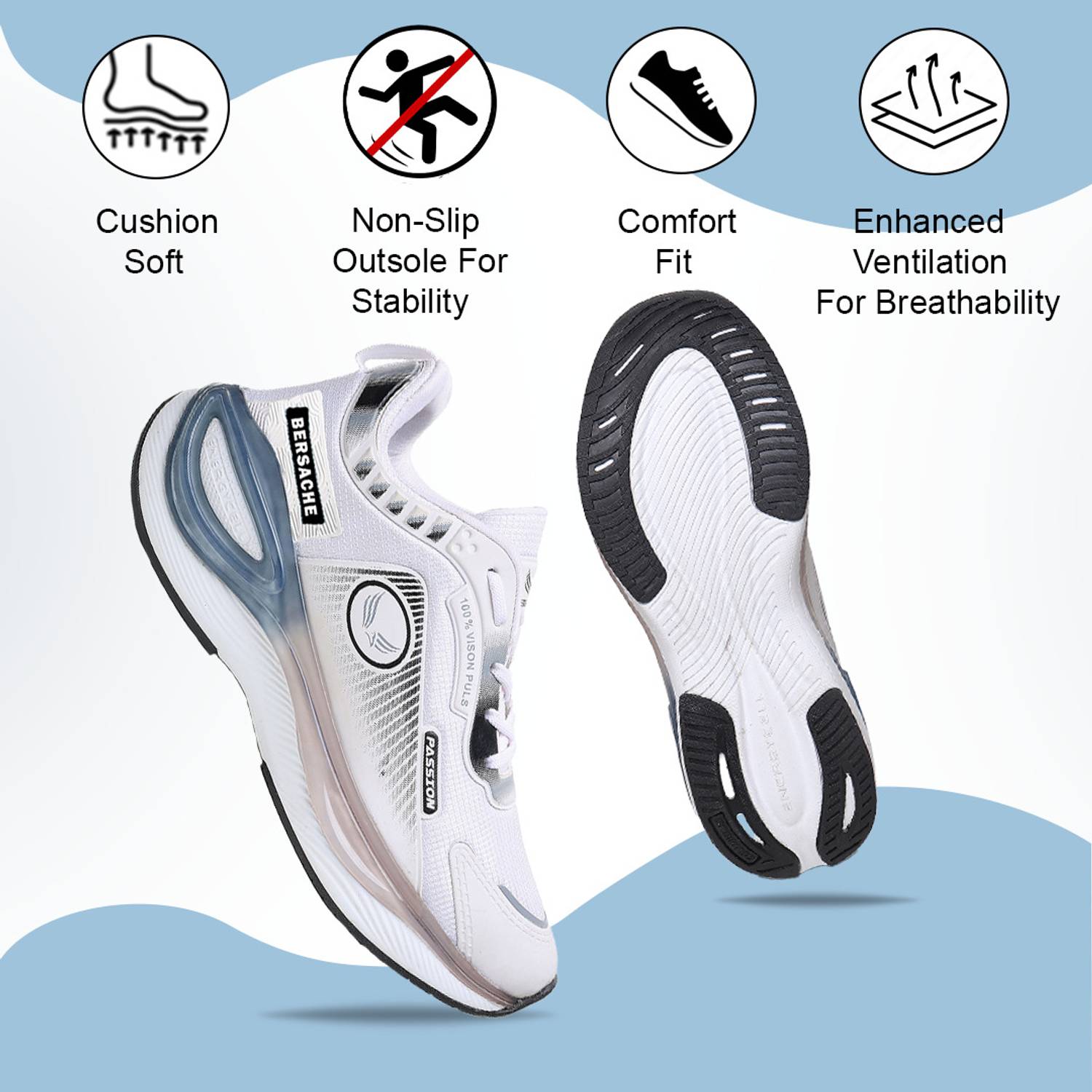 BERSACHE Men's White Casual Shoes - Image 4