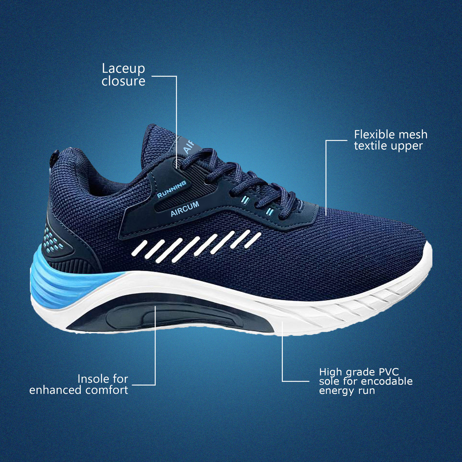 Image of Aircum Trendy Sports Running Running Shoes For Men (Blue, 8)