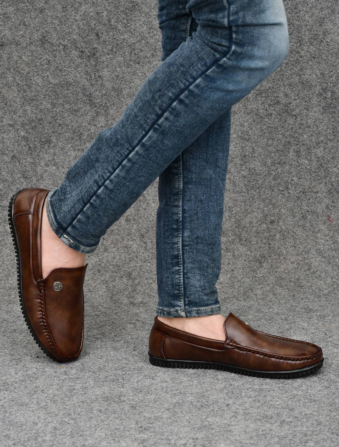 Asttelli Premium Brown Slip-On Synthetic Leather Loafers for Casual, Daily & Office Wear Loafers For Men