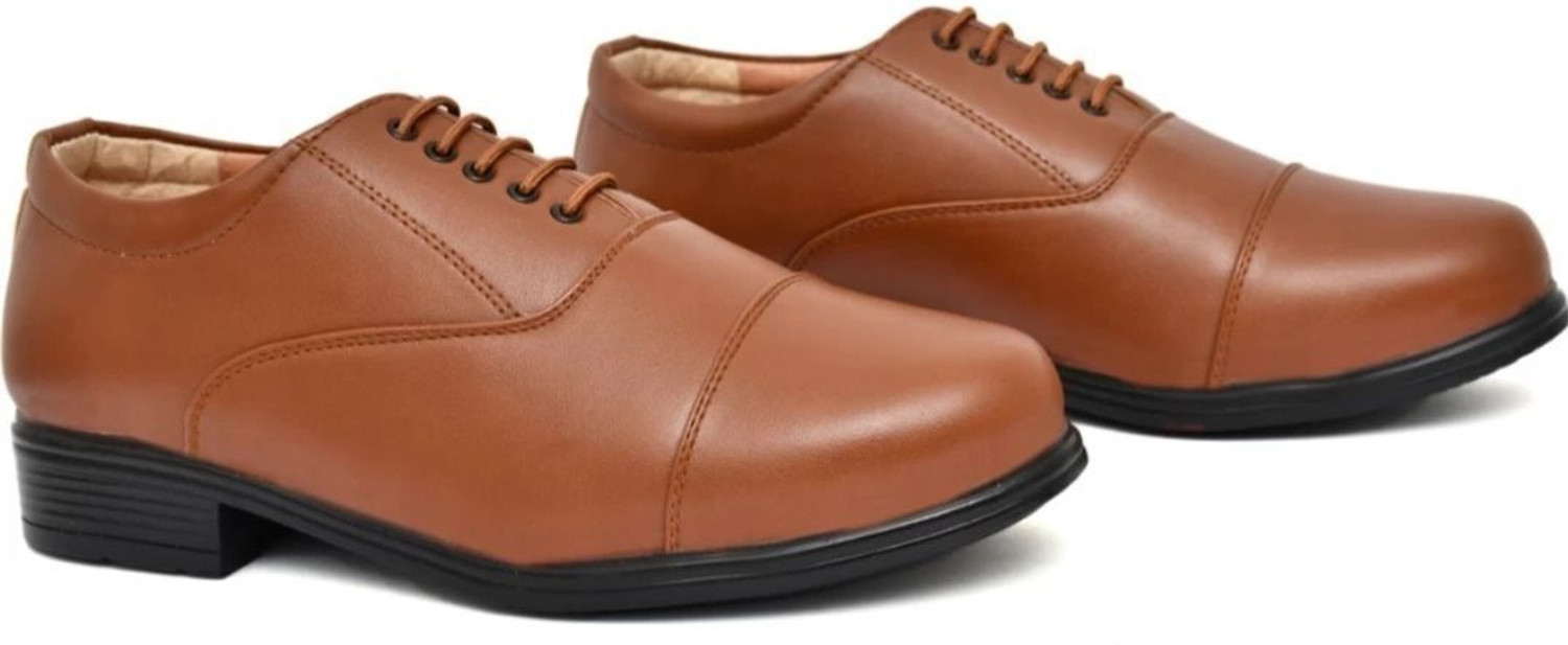Image of KATENIA Lightweight Faux Leather and Oxford Police Shoes Oxford For Men (Tan, 9)