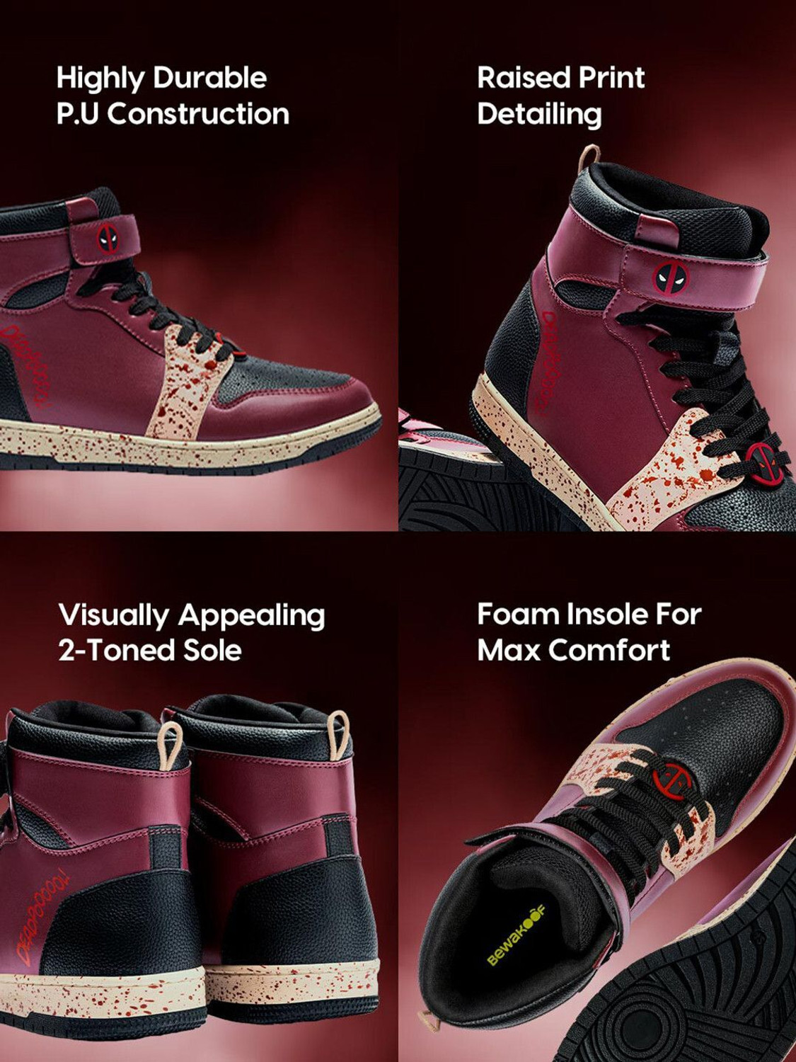 Image of BEWAKOOF Deadpool Color Block High-Top Sneakers For Men