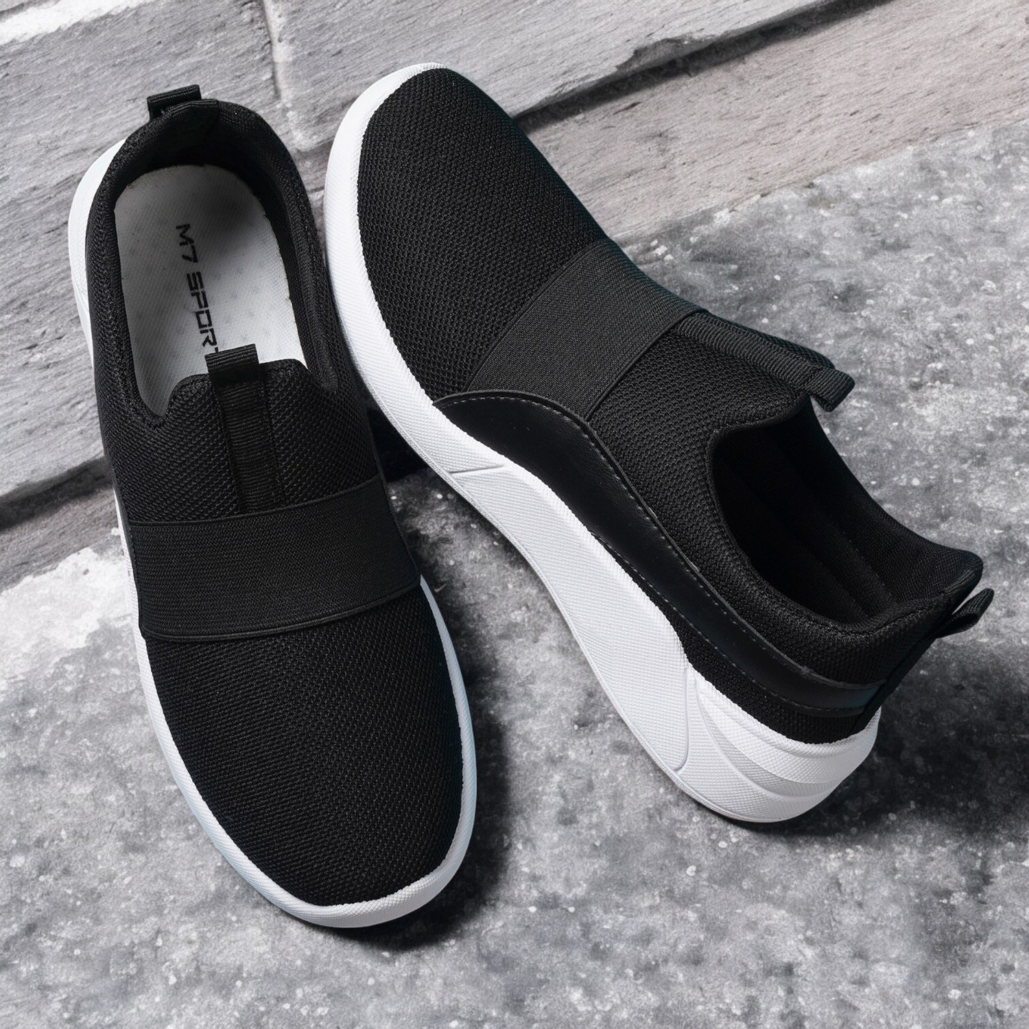 Image of M7 By Metronaut M7-STRAP Black Stylish Running Shoes Slip On Sneakers For Men