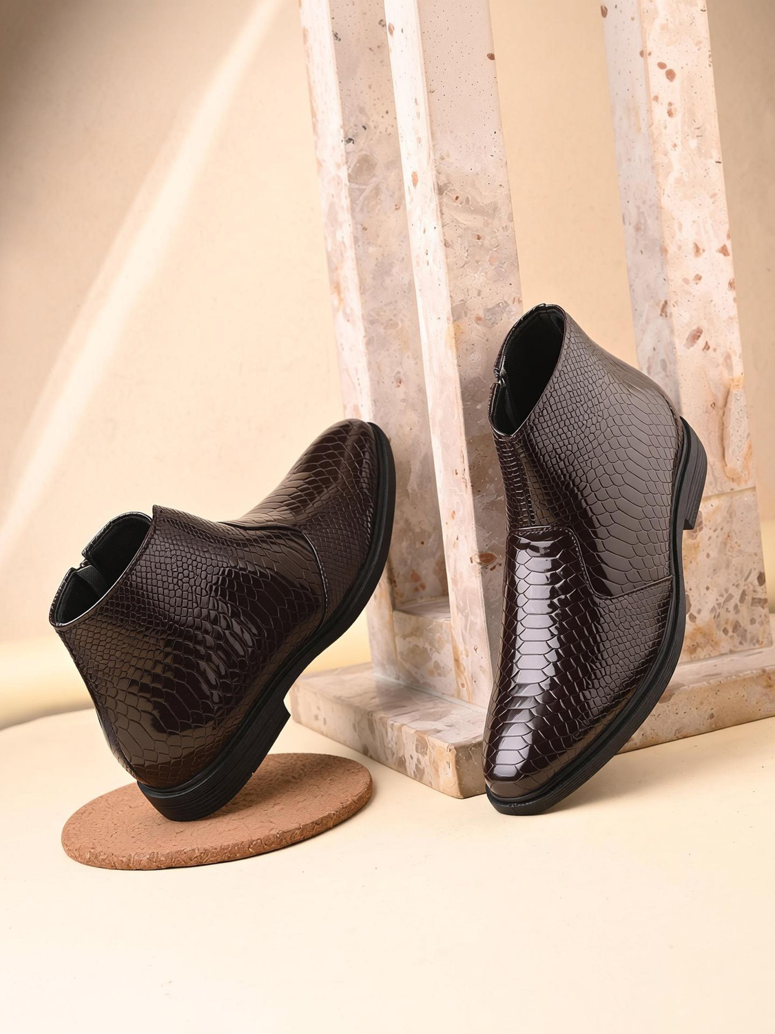 Image of Shoe Island Men's Tan Leather Chelsea Boots | Slip-On Party Formals Casual Shoes for Men Boots For Men