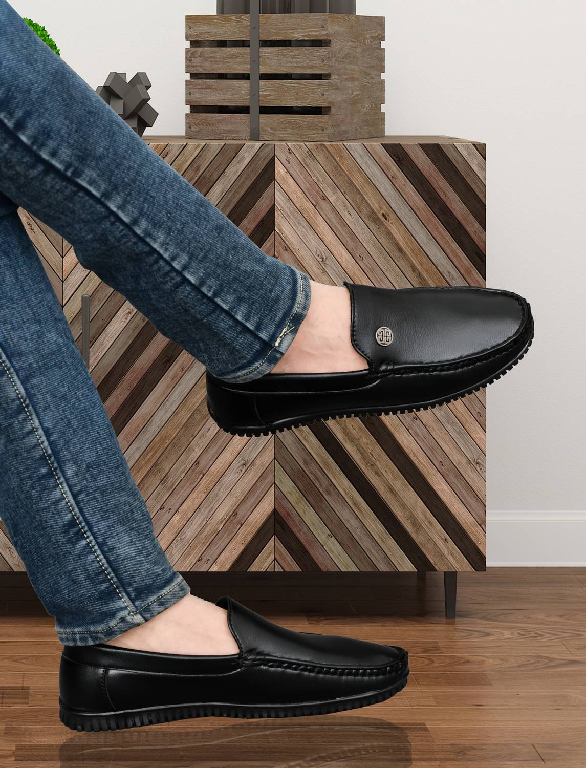 Asttelli Premium Black Slip-On Synthetic Leather Loafers for Casual, Daily & Office Wear Loafers For Men