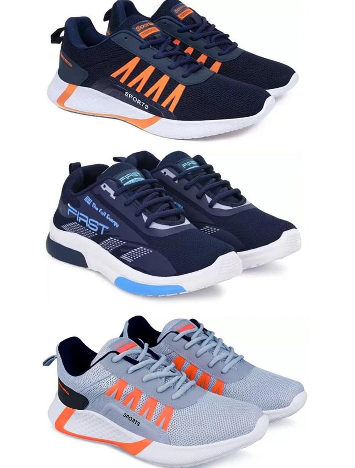 Image of Gorofy Gorofy Sport Shoe LaceUp Lightweight Multicolour Running Shoes For Men Pack Of 3 Running Shoes For Men