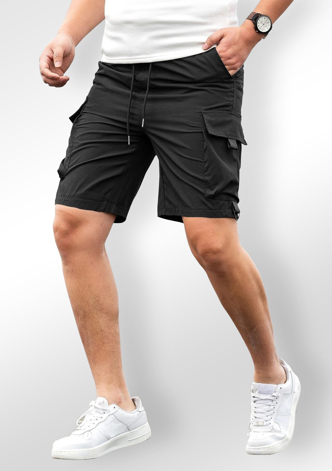 Image of FTX Solid Men Black Cargo Shorts