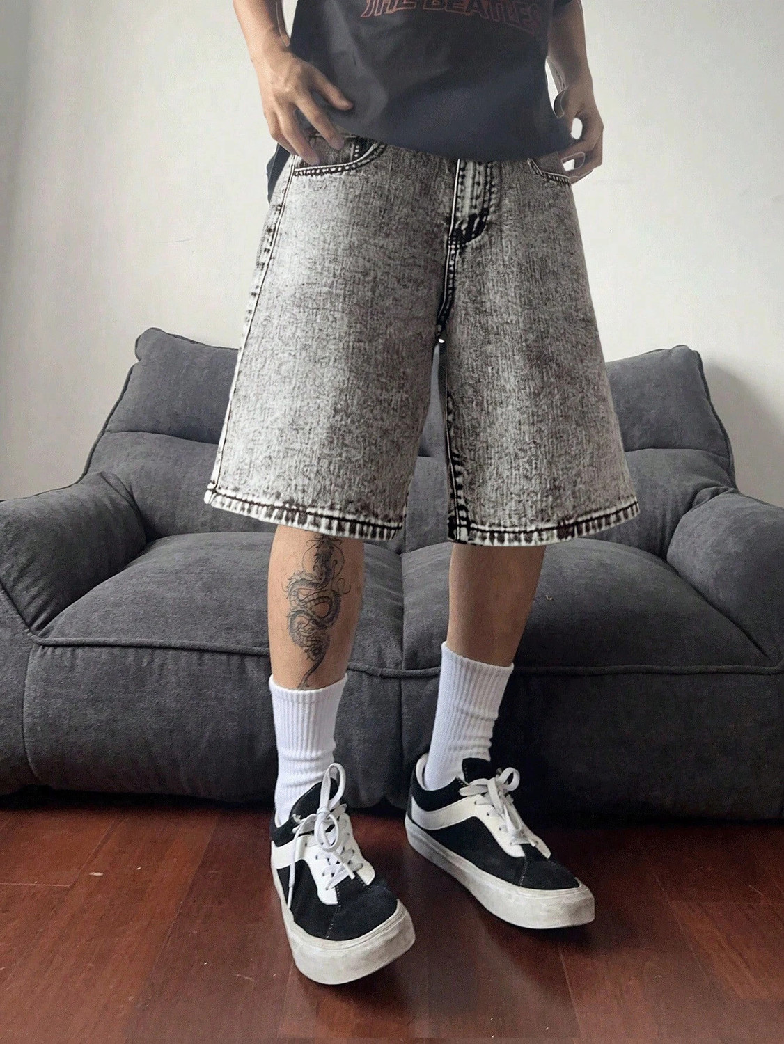 Image of FUDE PRIDE Solid Men Grey Baggy Shorts