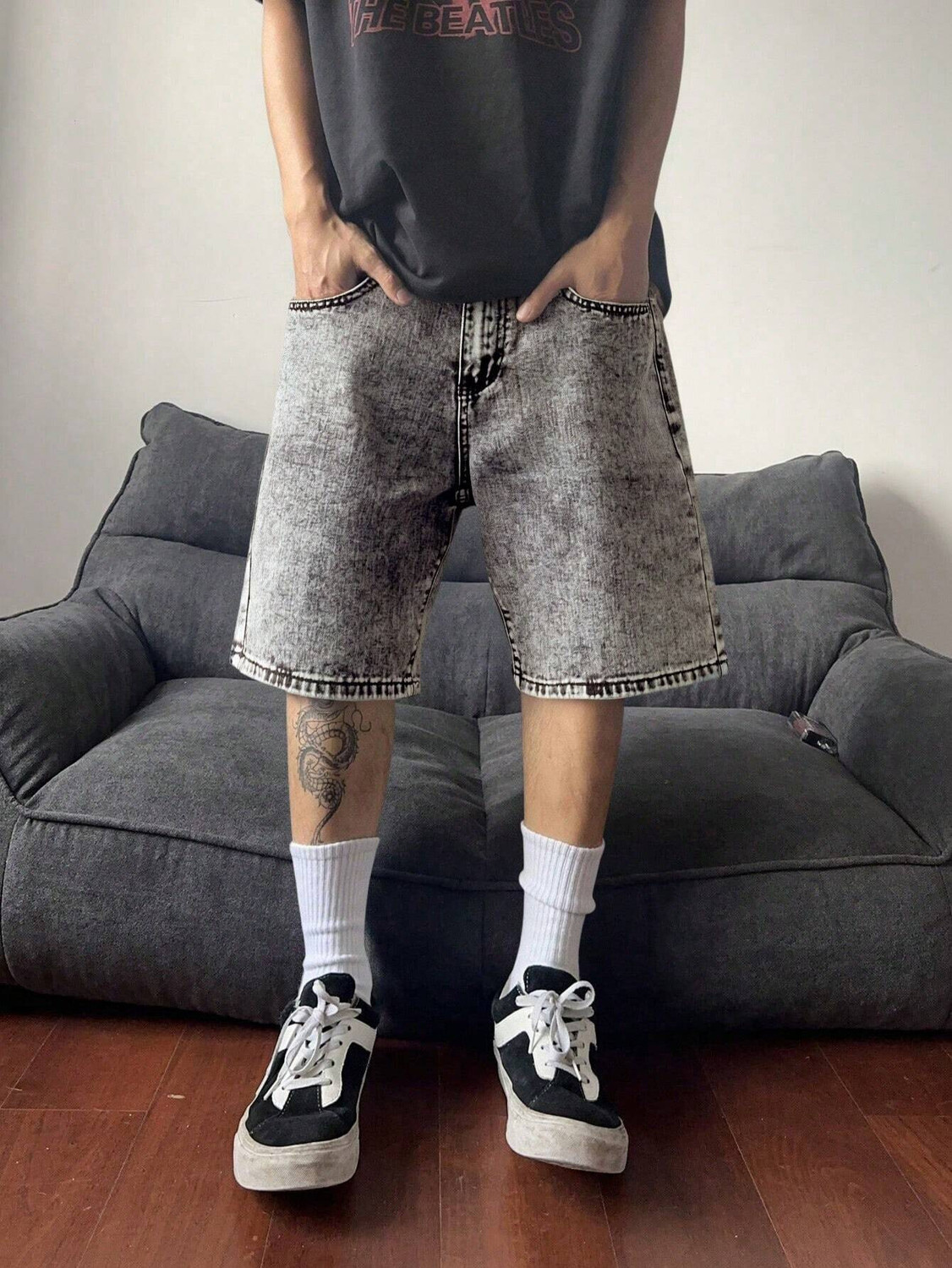 Image of FUDE PRIDE Solid Men Grey Baggy Shorts