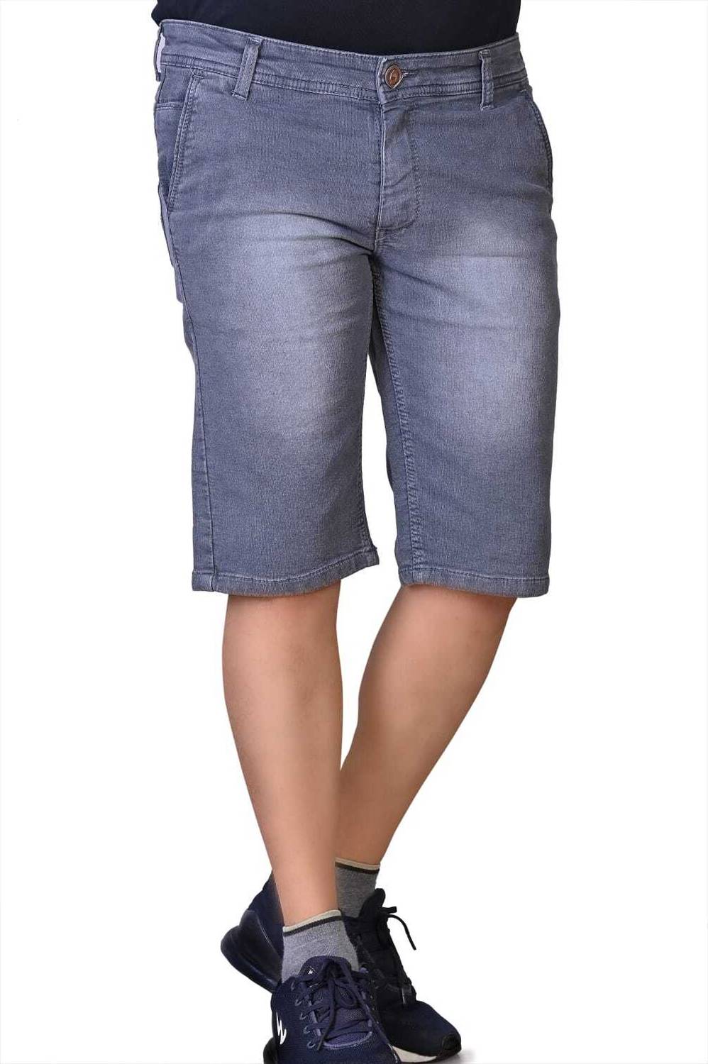 BaseCrowd Dyed/Washed Men Denim Grey Denim Shorts