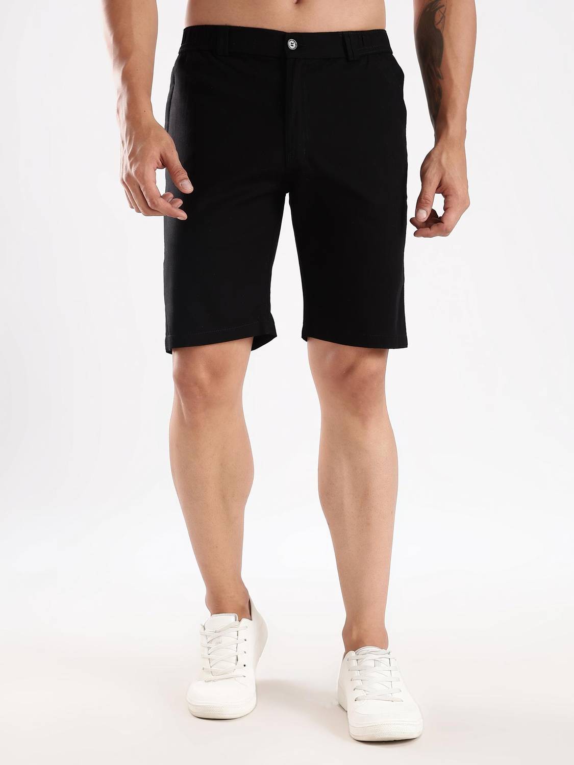 24 Street Solid Men Black Casual Shorts