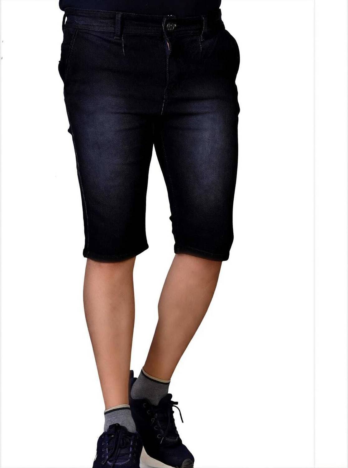 BaseCrowd Dyed/Washed Men Denim Black Denim Shorts