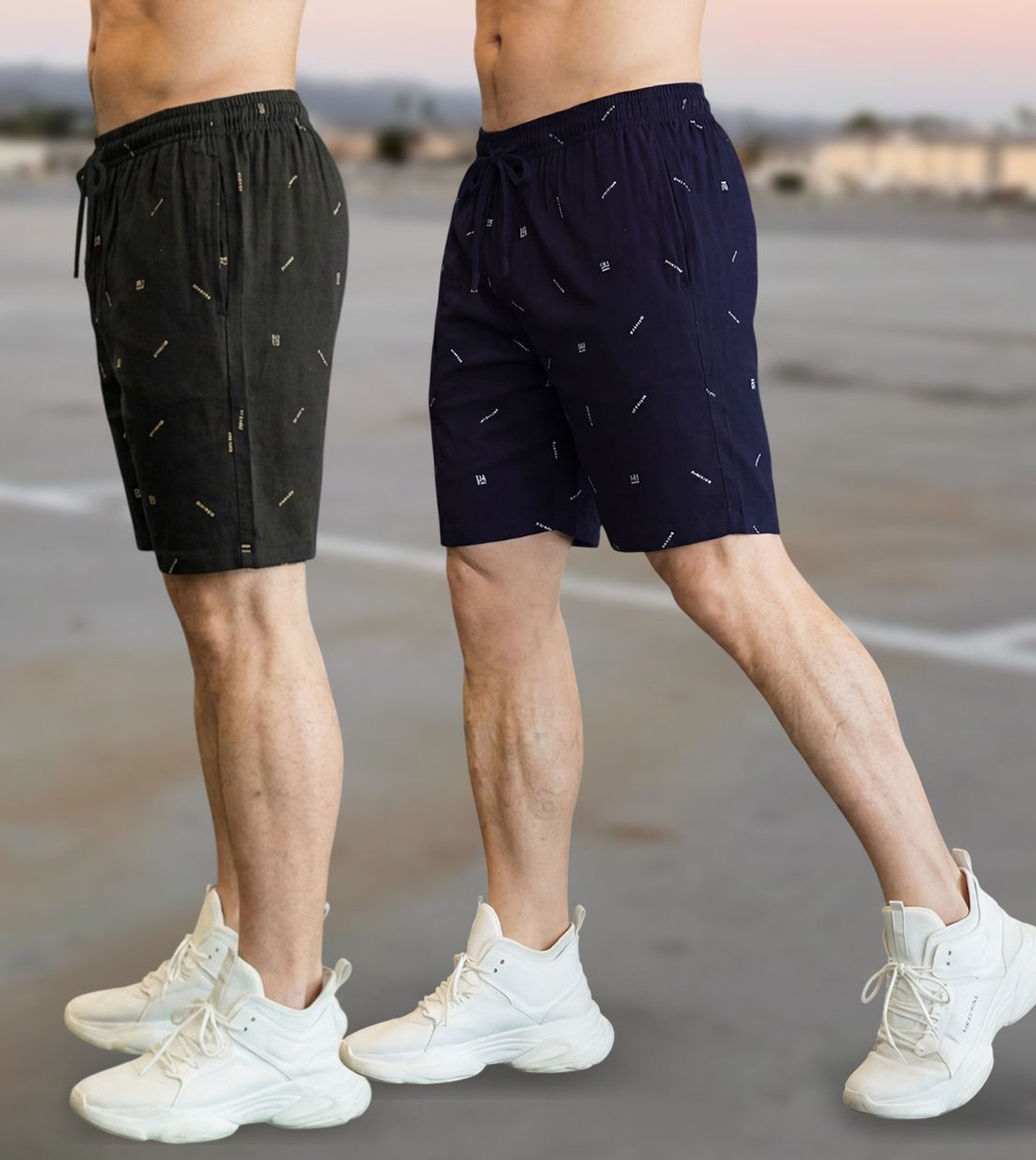 Image of FEEL TRACK Printed Men Black, Dark Blue Bermuda Shorts
