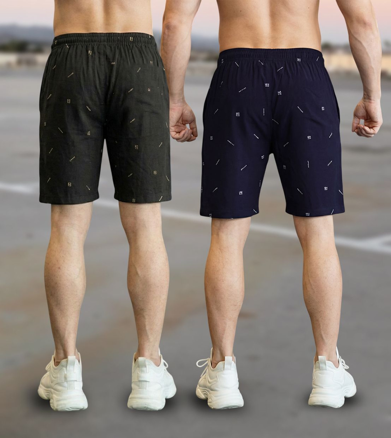 Image of FEEL TRACK Printed Men Black, Dark Blue Bermuda Shorts
