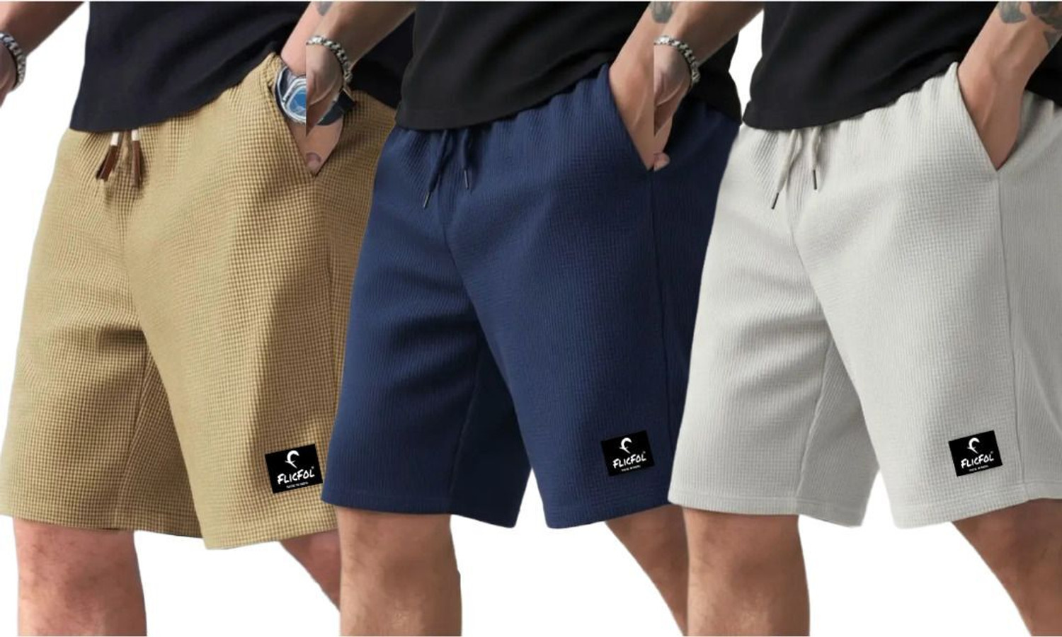 Image of Flicfol Solid Men Multicolor Regular Shorts