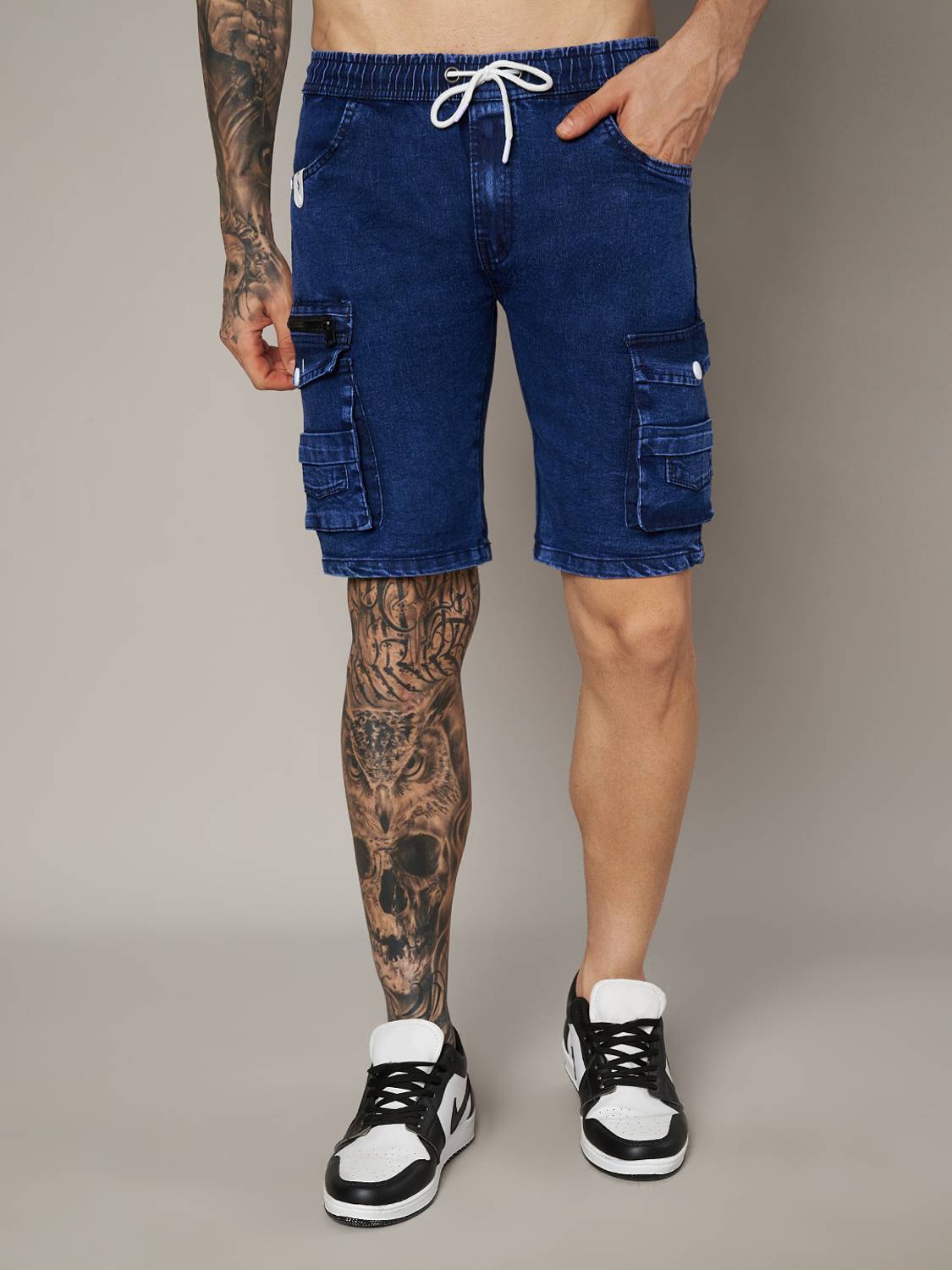Amaara Solid Men Dark Blue Cargo Shorts