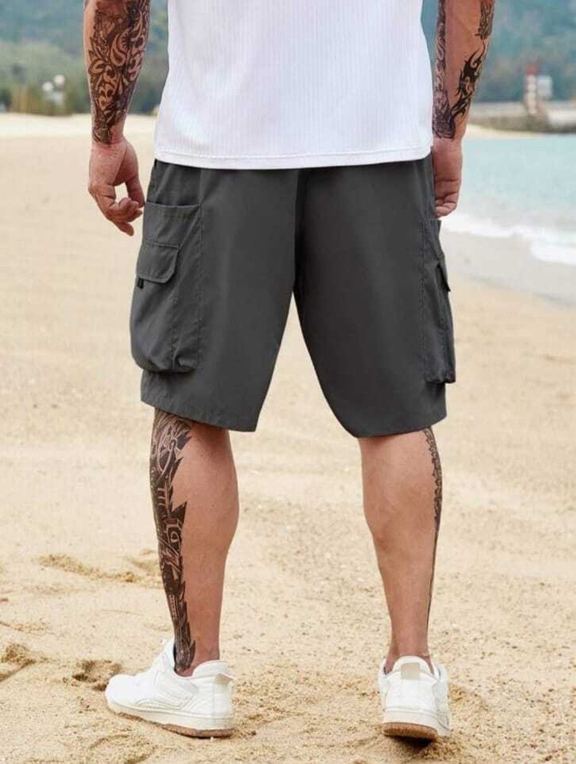 Image of ERENCHINO Solid Men Dark Grey Cargo Shorts