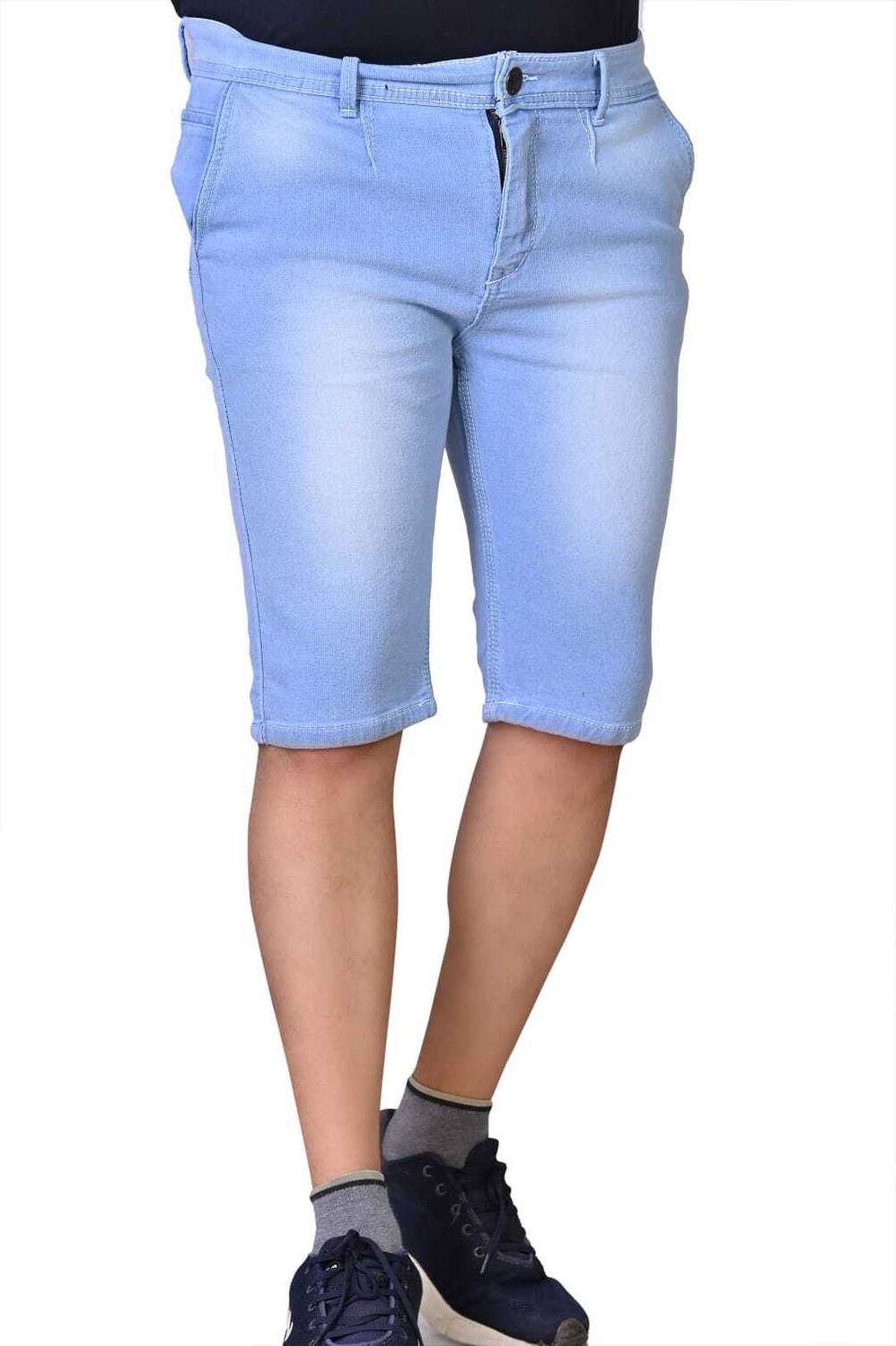BaseCrowd Dyed/Washed Men Denim Light Blue Denim Shorts