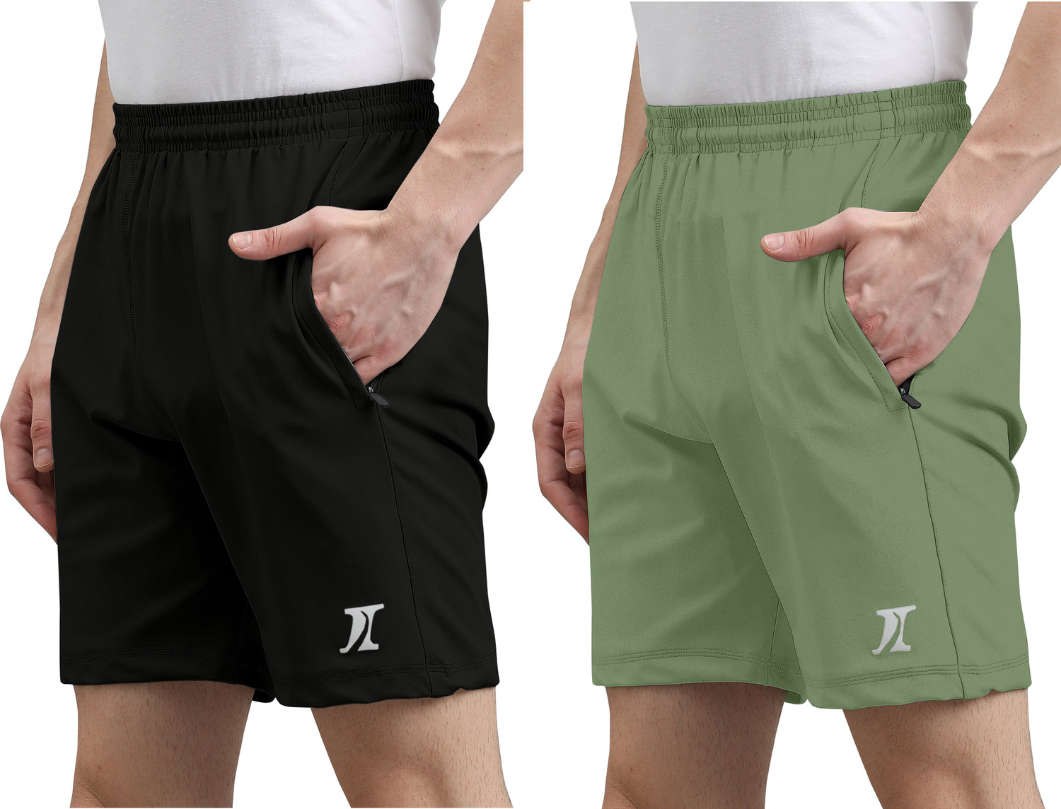 Image of INDICLUB Solid Men Black, Light Green Regular Shorts