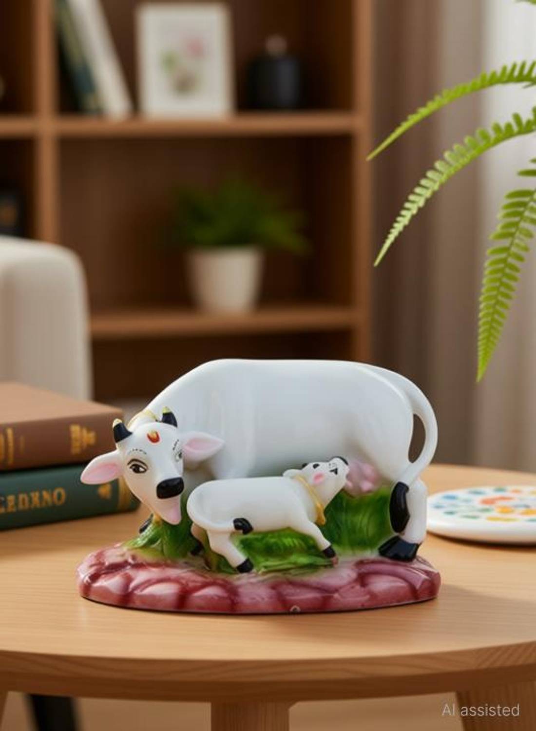 Aaina creations Brings Superior Resin Cow with Calf Showpiece, Small, Decorative Showpiece  -  12 cm