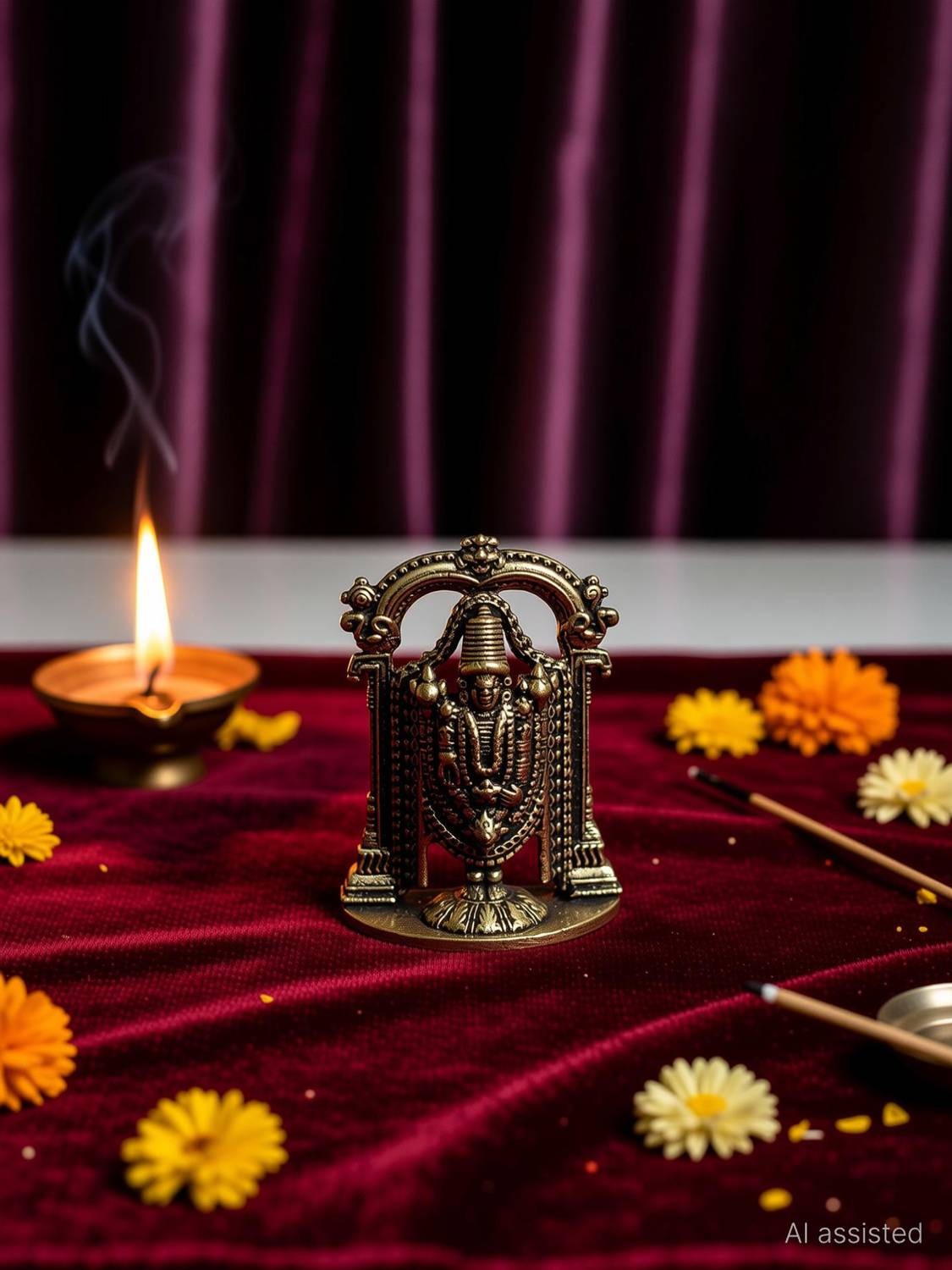 Antiqar Brass Miniature Lord Sri Venkateswara Ji Idol | Spritual use for Home,Temple&Car Decorative Showpiece - 3.5 cm