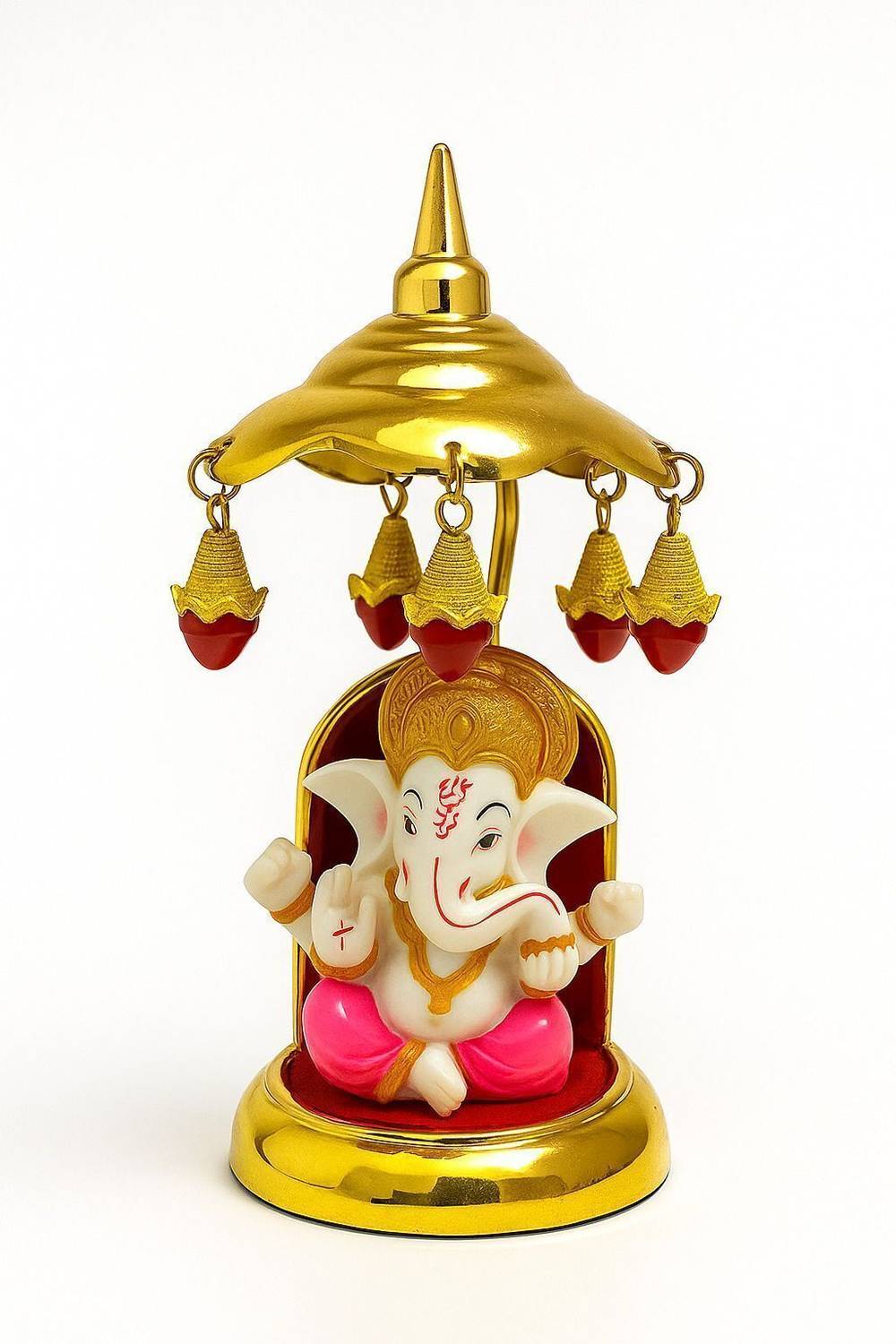 SVGG DECORS Lord Ganesha Idol on Golden Singhasan | Ganpati Murti for Home/Car Decor Decorative Showpiece  -  15.2 cm