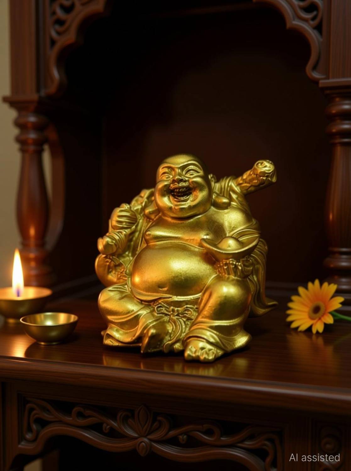 Bhaktinayak laughing Buddha gold Decorative Showpiece - 5 cm
