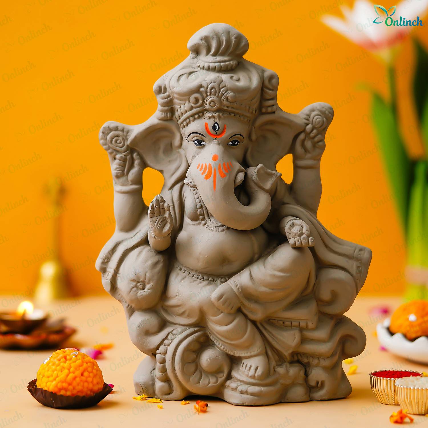 B S NATURAL Handcrafted Eco-Friendly Ganpati Statue, Ganesh Murti for Ganpati Pooja/Visarjan. Home Decor Kacchi Mitti Ganesha Idols Water Soluble Idol for Ganesh Chatuthi Decorative Showpiece | Bhagwan Ganpati Bappa for Home Visarjan Mitti Ganesh Water Bucket Soluble Idol - 23 cm | 8 inch (Clay, Multicolor) Decorative Showpiece Decorative Showpiece - 23 cm