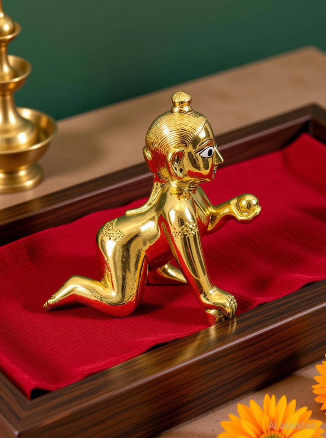 Yashodanandan Metal Laddu Gopal, Thakur ji Idol, Baby Krishna Bal Gopal Murti for home temple Decorative Showpiece - 8 cm