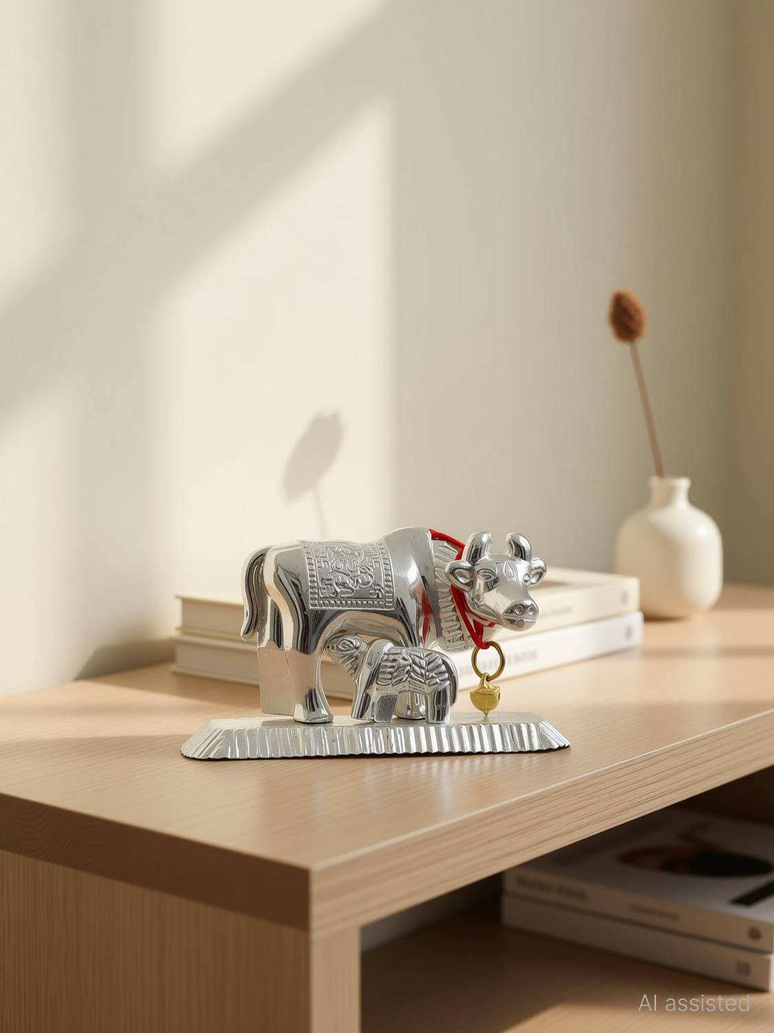 Agromech silver cow pooja articles Decorative Showpiece  -  5 cm