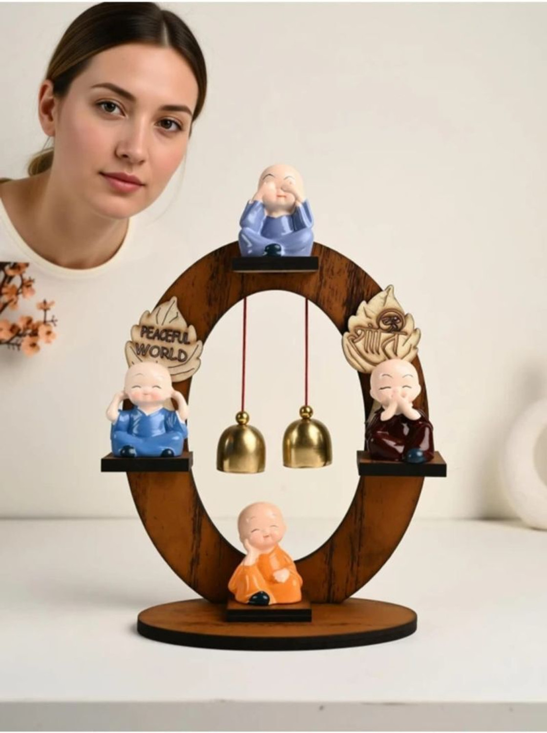Image of VRIDAANN ZEN FOUR MONKS WOODEN TABLETOP DECOR - 22CM Decorative Showpiece - 22 cm
