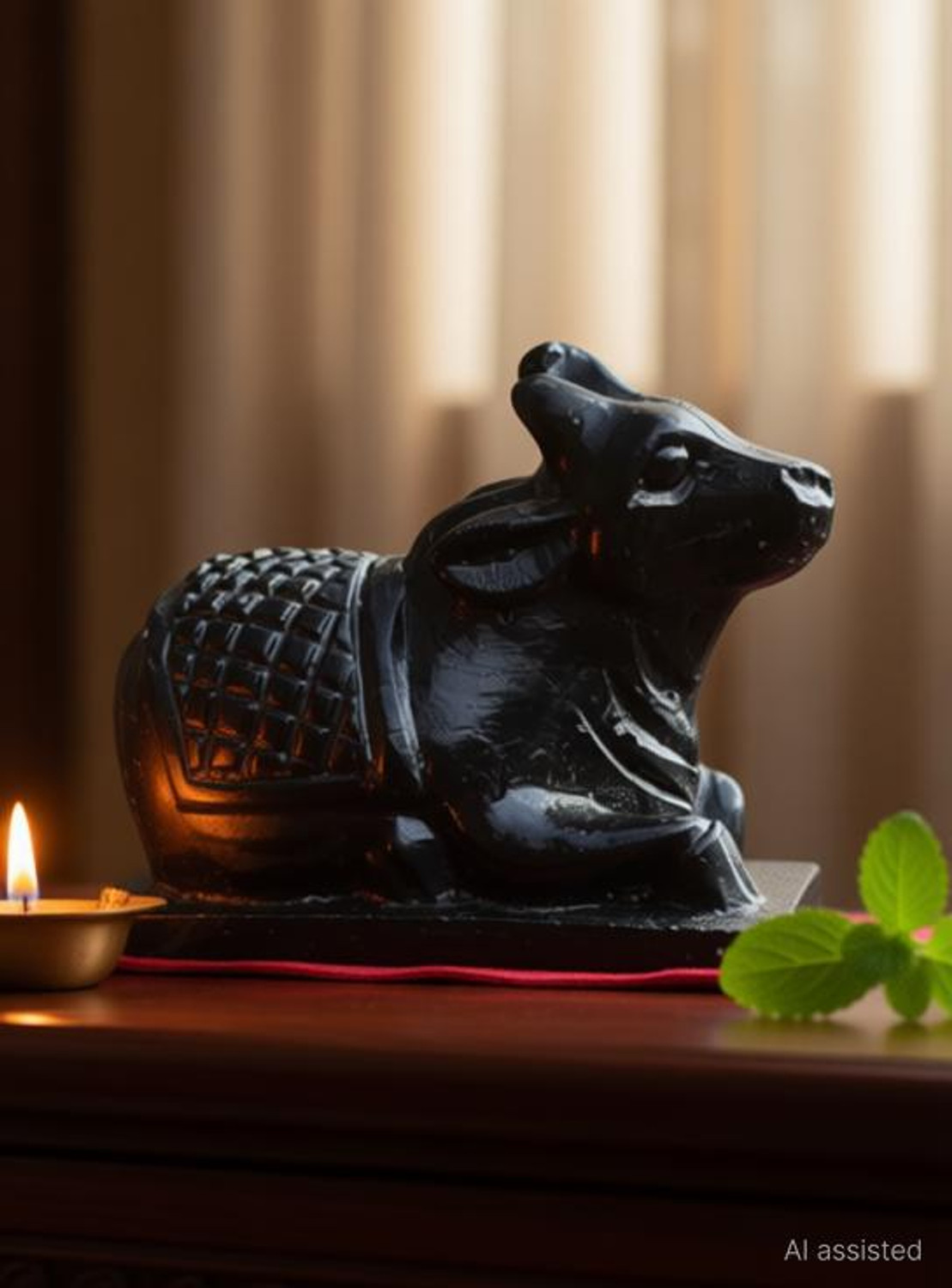 Image of TEJASWI CRAFT Black Marble Shiva Nandi Decorative Showpiece - 4.5 cm