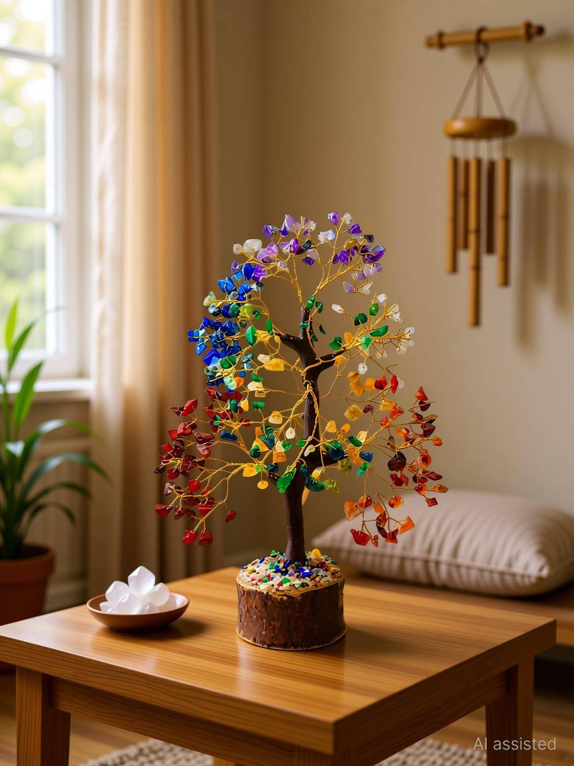 BHAGYA G 7 Chakra Crystal Tree 100 Gemstones for Energy Healing Meditation Home Decor Decorative Showpiece - 26 cm